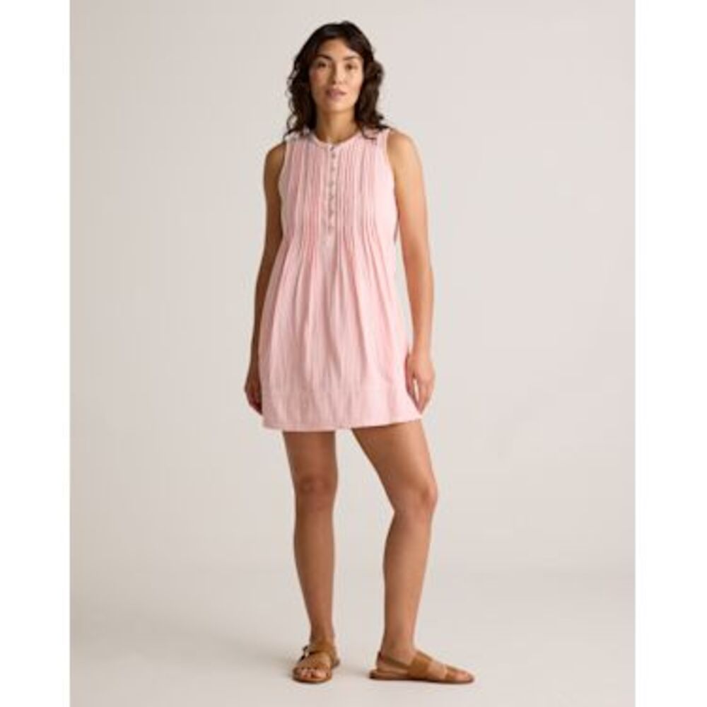 Quince Pink Sleeveless Pintuck Cotton Dress